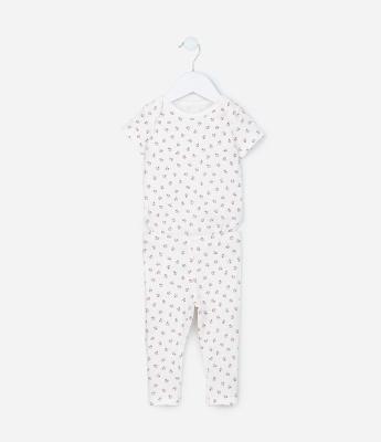 Conjunto Infantil Texturizado com Estampa Floral - RN a 18 meses