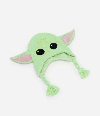 Touca Infantil em Tricô com Bordado Baby Yoda - Tam Único