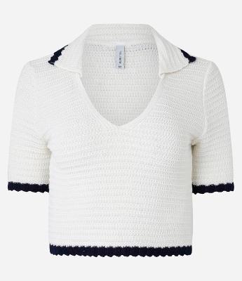 Blusa em Tricô com Gola Polo e Vivo Contrastante