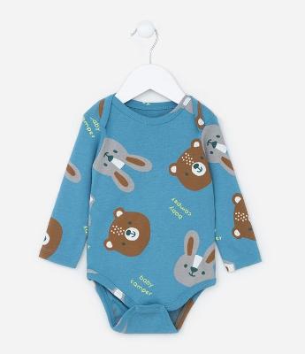Body Infantil em Ribana com Estampa Bichinhos - Tam 0 a 18 meses