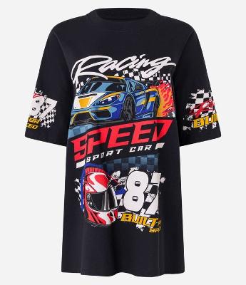 Camiseta Oversized em Algodão com Estampa Gráfica Racing