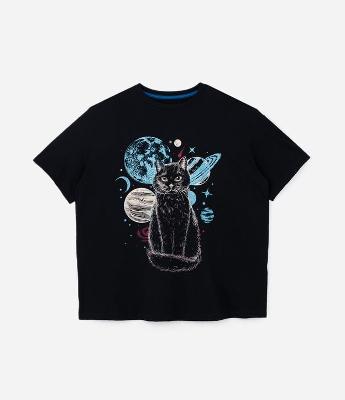 Camiseta T-shirt com Estampa de Gato Místico Curve & Plus Size