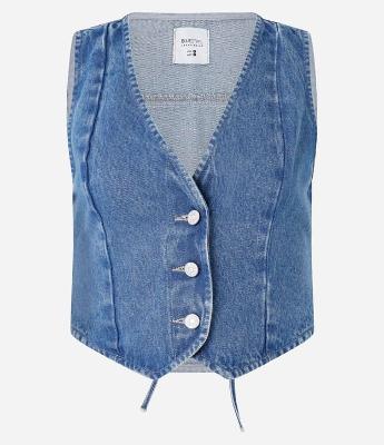 Colete em Jeans e Botões Frontais e Amarração nas Costas