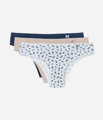 Kit 03 Calcinhas Biquíni em Microfibra Lisas e Floral DelRio
