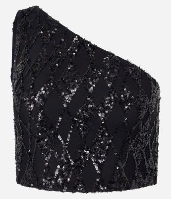 Blusa Cropped em Paetê Geométrico com Ombro Só