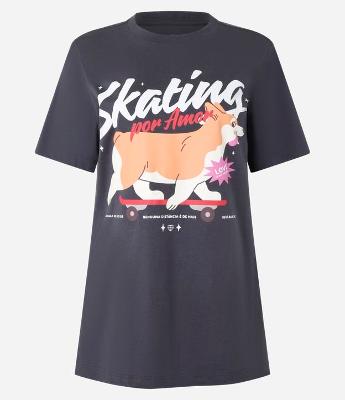 Camiseta T-shirt em Algodão com Estampa Corgi Skating por Amor