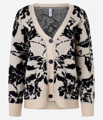 Cardigan Alongado em Tricô Floral