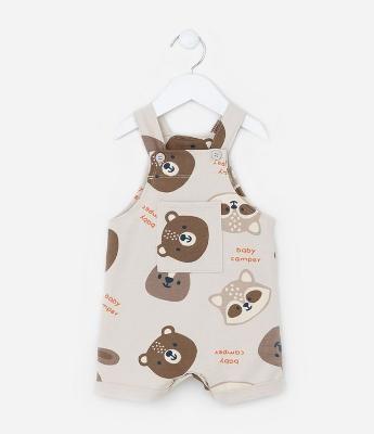 Jardineira Infantil com Bolso e Estampa Bichinhos - Tam 0 a 8 meses