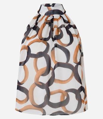 Blusa Gola Halter em Chiffon com Estampa de Elos