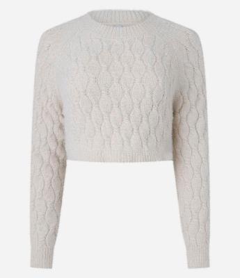 Suéter Cropped em Chenille com Pelinhos