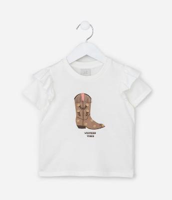 Blusa Infantil com Babadinho e Estampa Bota - Tam 1 a 6 Anos