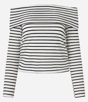 Blusa Ombro a Ombro Listrada com Pala Virada