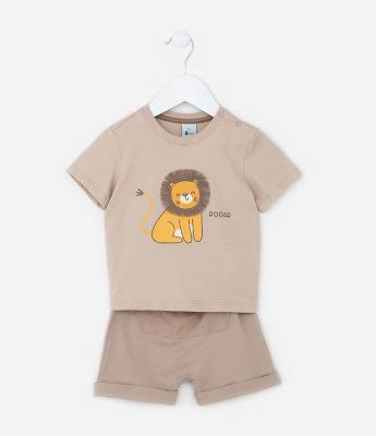 Conjunto Infantil com Estampa Leãozinho - Tam 0 a 18 meses