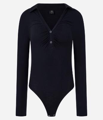 Body em Ribana com Gola Polo e Franzidos no Busto
