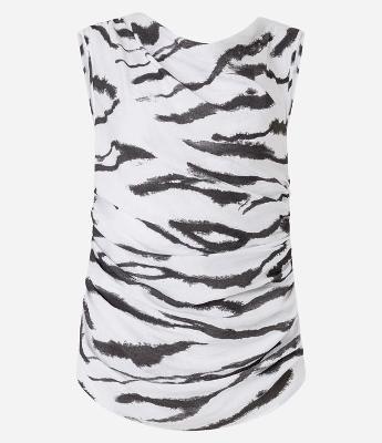 Blusa sem Manga em Crepe com Franzido e Estampa Animal Print Zebra
