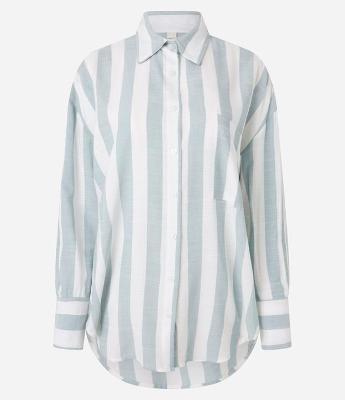 Camisa Oversized em Tricoline com Listras Largas
