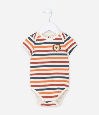 Body Infantil com Estampa Listrada e Leãozinho - Tam  0 a 24 meses