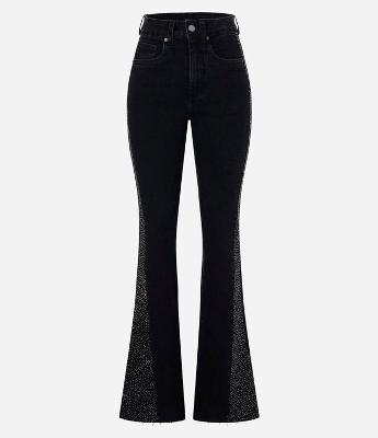 Calça Flare em Jeans com Brilho Lateral