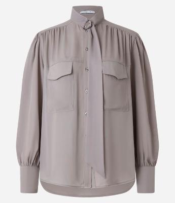 Camisa em Chiffon com Amarração na Gola e Franzidos