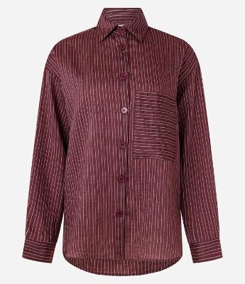 Camisa Listrada em Tricoline Texturizado com Bolso