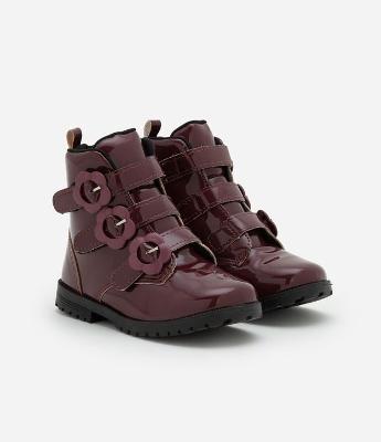 Bota Coturno Infantil com Fivelas Florzinhas - Tam 20 a 27