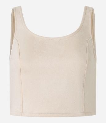 Blusa Cropped em Suede com Recortes e Lastex nas Costas