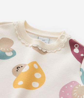 Casaco Infantil com Detalhes em Renda e Estampa Cogumelos - Tam 0 a 18 meses