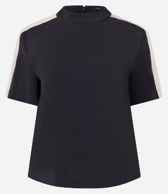 Blusa em Crepe com Gola Padre e Contraste na Manga