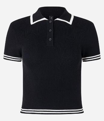 Blusa em Tricô com Gola Polo Listras nas Mangas