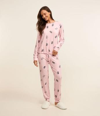 Pijama Longo com Estampa de Gatinhos