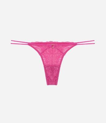 Calcinha String Fio em Renda Floral com Elásticos Laterais