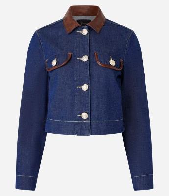 Jaqueta Regular em Jeans com Gola de PU