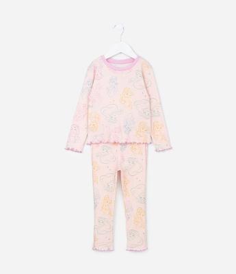 Pijama Infantil em Ribana com Estampa Princesas - Tam 2 a 4 Anos