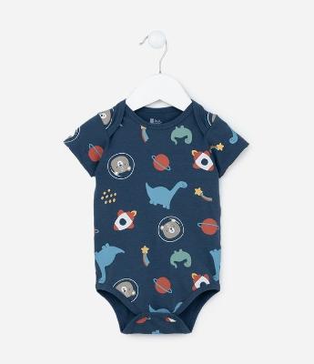 Body Infantil com Estampa Planetas, Dinos e Urso - Tam 0 a 18 meses