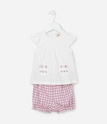 Conjunto Infantil com Bolso Carinha de Bichinho - Tam 0 a 18 meses