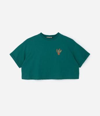 Blusa T-Shirt Cropped com Bordado de Cactus Curve & Plus Size