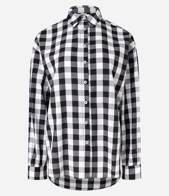 Camisa Alongada em Algodão Xadrez com Abotoamento