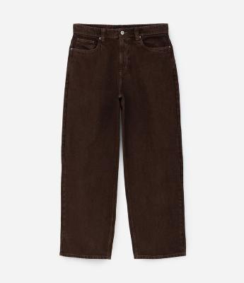 Calça Super Baggy em Sarja com Pesponto Contrastante