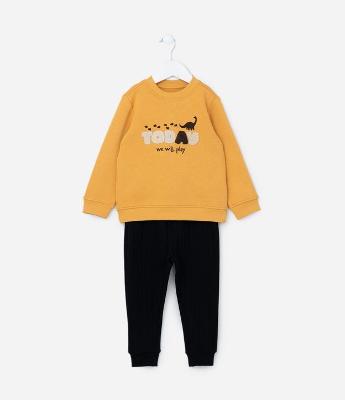 Conjunto Infantil com Bordado em Chenille de Dinos - Tam 1 a 6 Anos