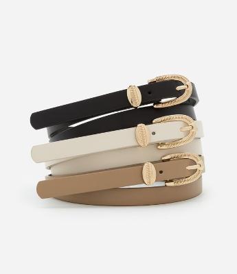 Kit Cintos Finos com Cores Contrastantes e Fivelas Texturizadas