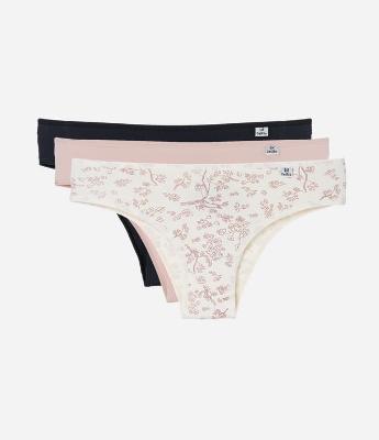 Kit 03 Calcinhas Biquíni em Microfibra Lisas e Floral Delrio