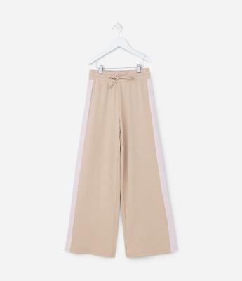 Calça Wide Leg Infantil em Modal com Listra Lateral - Tam 5 a 14 Anos