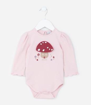 Body Infantil com Estampa Interativa Cogumelo - Tam  0 a 18 meses