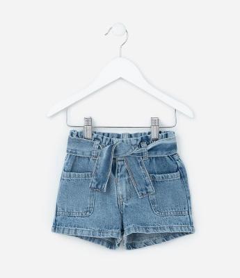 Short Infantil em Jeans com Faixa para Amarração - Tam 1 a 6 Anos