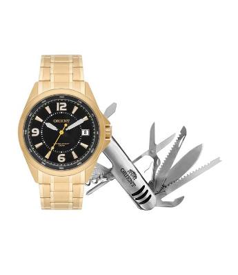 Kit Relógio Orient com Pulseira em Aço e Caixa Dourada