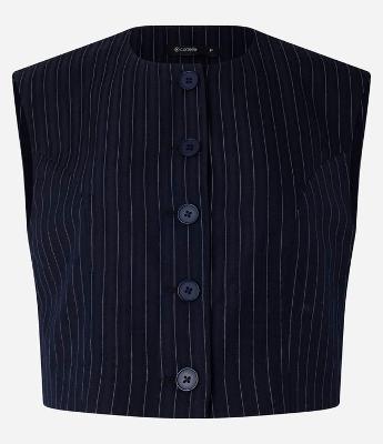 Blusa Alfaiatada com Botões e Listras Riscas de Giz Metalizadas