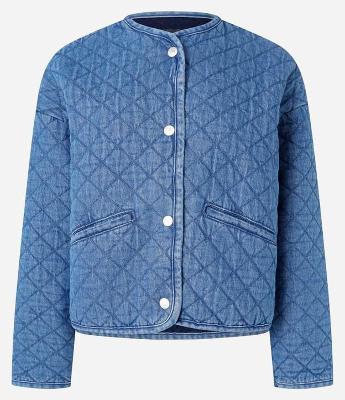 Jaqueta Bomber em Jeans Matelasse com Bolsos Embutidos
