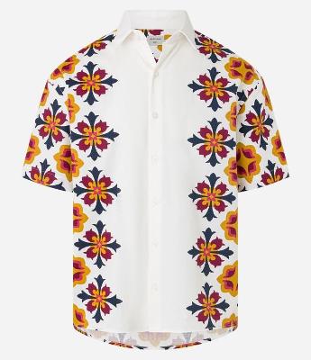 Camisa Boxy em Sarja com Estampa de Azulejo Português