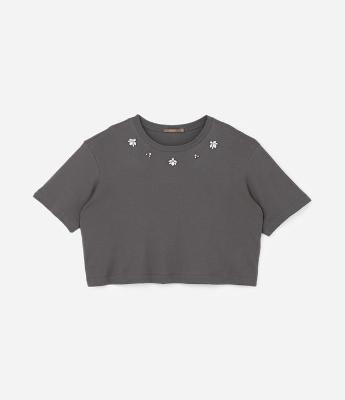 Blusa em Ribana com Chatons na Gola Curve & Plus Size