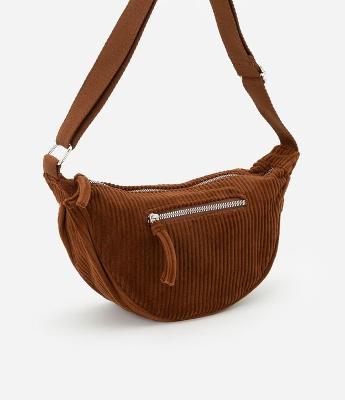 Bolsa Média em Veludo Cotelê com Formato Meia Lua